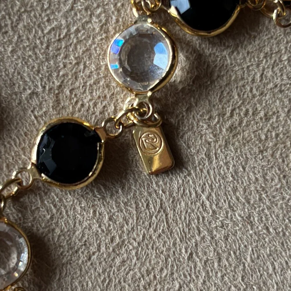 Vintage Swarovski Black and Clear Crystal Bezel Necklace - Picture 2 of 4